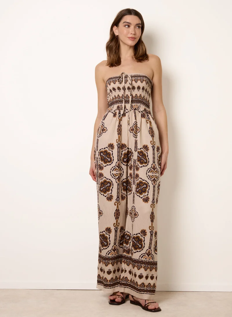 بلو فانيلا Tribal Print Bardot Tie Neck Jumpsuit