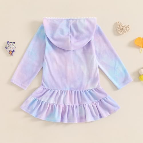 SAYOO Kids Girl Swim Cover Up Hooded Zip-Up Tie Dye Terry Swimsuit Cover-ups Beach Robe Dress Bathrobe Towel Bathing Suit (Purple, 1-2 Years) - Image 3