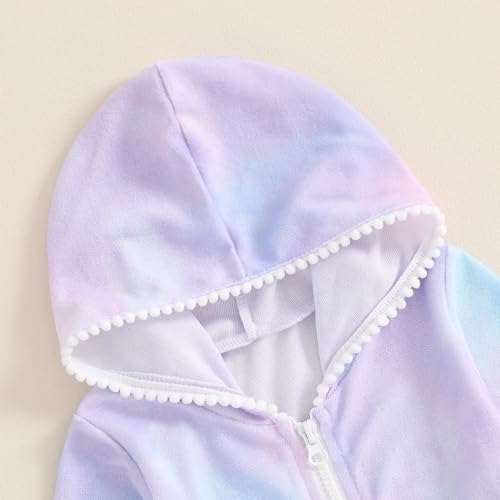 SAYOO Kids Girl Swim Cover Up Hooded Zip-Up Tie Dye Terry Swimsuit Cover-ups Beach Robe Dress Bathrobe Towel Bathing Suit (Purple, 1-2 Years) - Image 4
