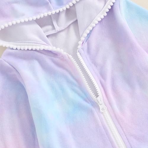 SAYOO Kids Girl Swim Cover Up Hooded Zip-Up Tie Dye Terry Swimsuit Cover-ups Beach Robe Dress Bathrobe Towel Bathing Suit (Purple, 1-2 Years) - Image 5