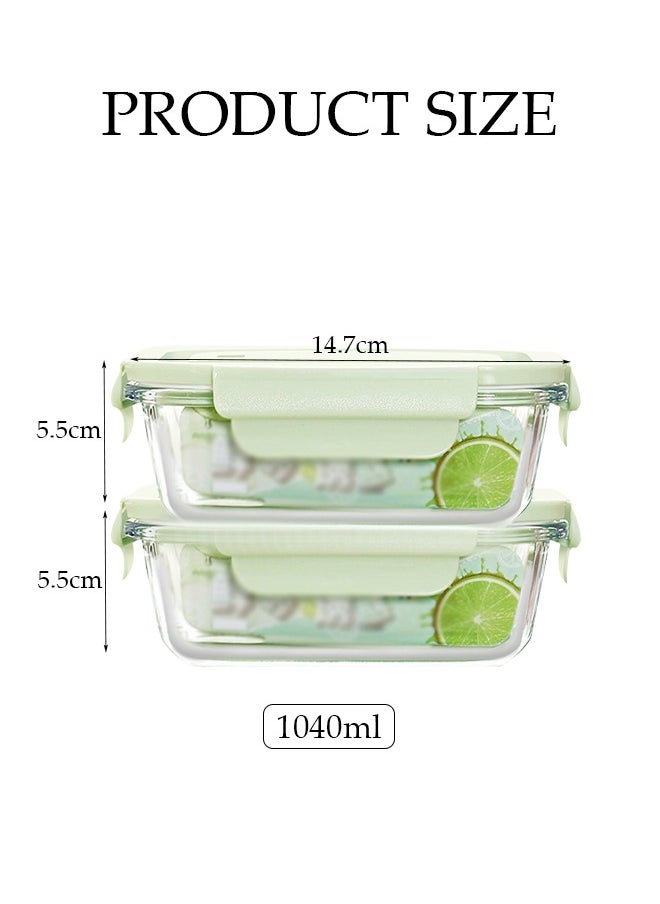 DUNISO 2 Pieces 1040ml Portable Glass Lunch Boxes, Microwave Glass Kitchen Preparation Containers, Durable Lockable Fresh-Keeping Boxes, With Insulated Bag Tableware Suitable For Children And Adults,Light Green  - Image 2