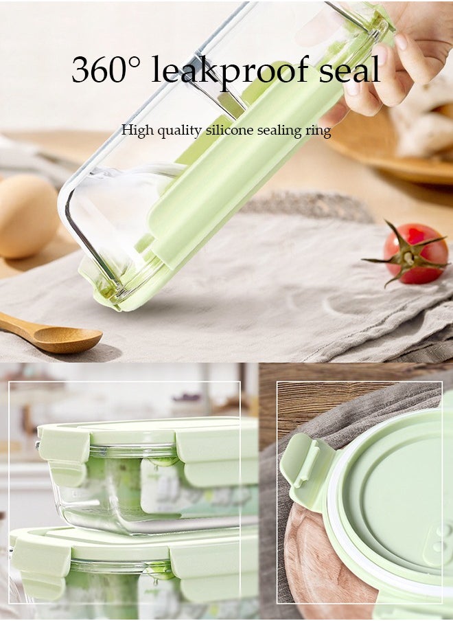 DUNISO 2 Pieces 1040ml Portable Glass Lunch Boxes, Microwave Glass Kitchen Preparation Containers, Durable Lockable Fresh-Keeping Boxes, With Insulated Bag Tableware Suitable For Children And Adults,Light Green  - Image 4