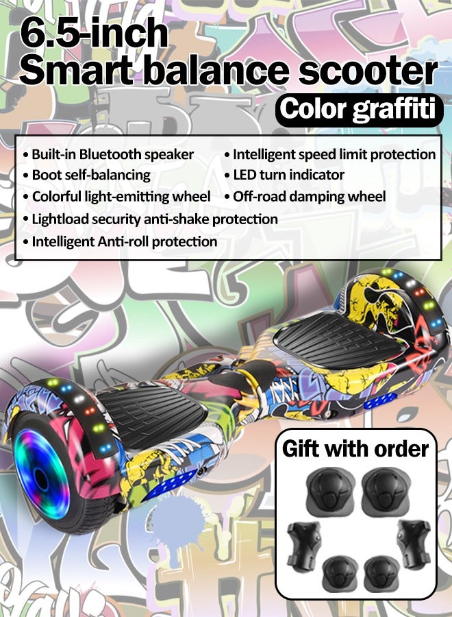 6.5-inch Smart Electric Balance Scooter 2 Wheels Self Balancing Scooter Lithium Battery Hoverboard Balance Car with Led Lights Bluetooth Speaker Best Gift for Children Safe and Easy to Operate - Image 2