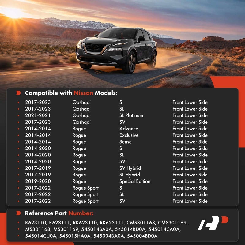 A-Premium 2 x Front Lower Control Arm, with Ball Joint & Bushing, Compatible with Nissan Rogue 2014-2020, Rogue Sport 2017-2022, Qashqai 2017-2023 - Image 2