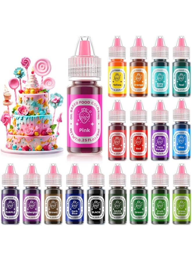 18 Color Oil-Based Edible Food Dye Coloring Set for Chocolate, Candy, Cake Decorating & Baking, Bottles