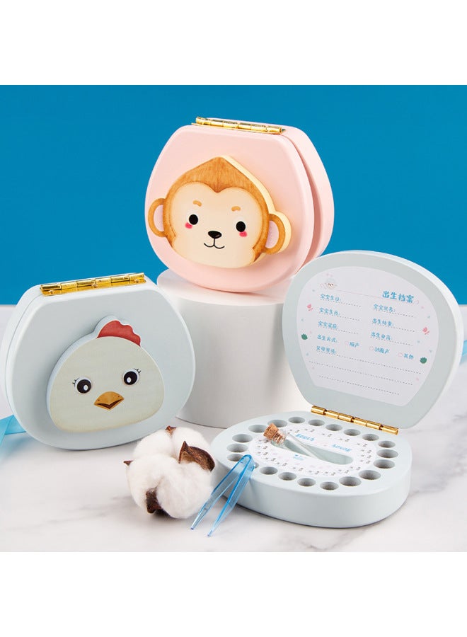 Baby Deciduous Teeth Storage Box Q Version Baby Lanugo Hair Collection Box Children's Teeth Changing Storage Commemorative Box Wooden-Color:Pink-Mouse (English)  - Image 2