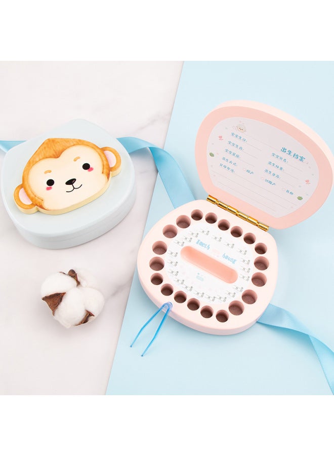 Baby Deciduous Teeth Storage Box Q Version Baby Lanugo Hair Collection Box Children's Teeth Changing Storage Commemorative Box Wooden-Color:Pink-Mouse (English)  - Image 3