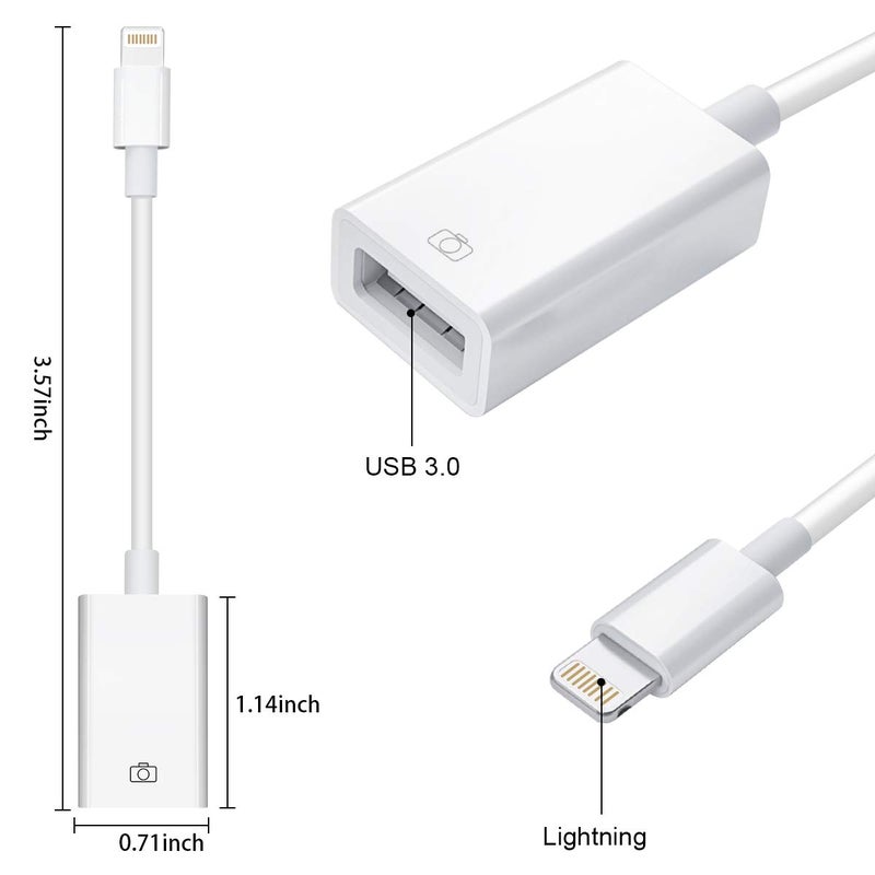 WORLDBOYU Lightning to USB Camera Adapter Lightning Female OTG Cable Adapter for Select iPhone,iPad Models Support Connect Camera, Card Reader, USB Flash Drive, MIDI Keyboard, White - Image 5