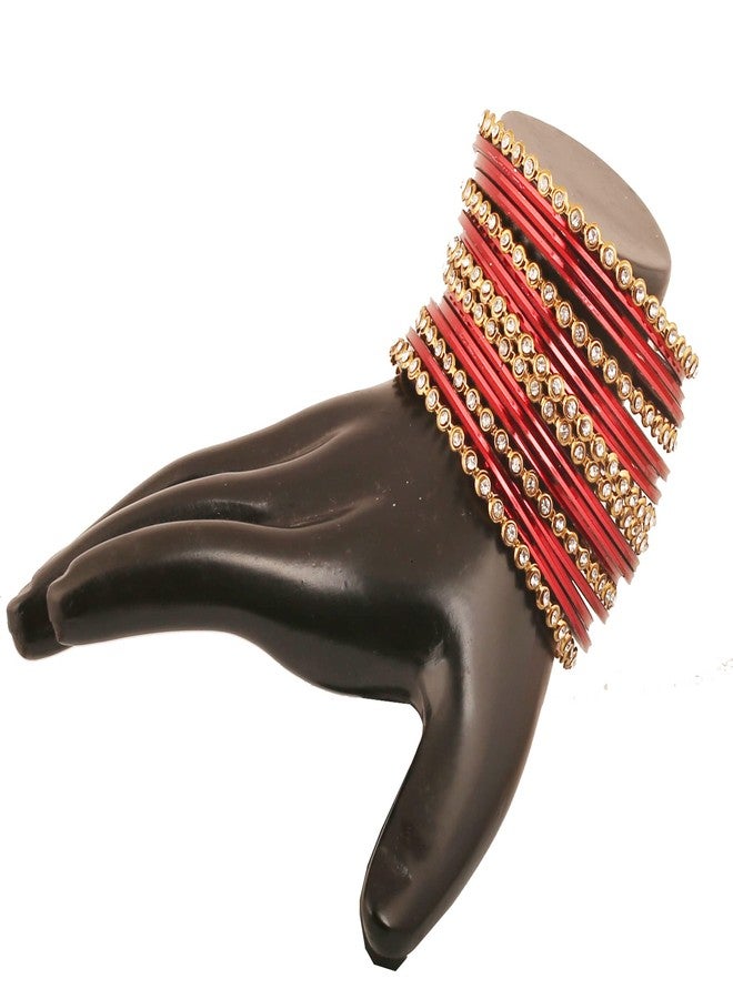 Touchstone Colorful Bangle Collection Indian Bollywood Alloy Metal and Textured Lipstick Red Designer Jewelry Bangle Bracelets. Set of 18. in Antique Gold Tone for Women. - Image 2