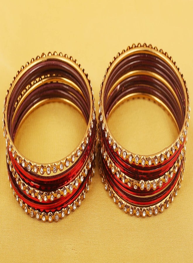 Touchstone Colorful Bangle Collection Indian Bollywood Alloy Metal and Textured Lipstick Red Designer Jewelry Bangle Bracelets. Set of 18. in Antique Gold Tone for Women. - Image 3