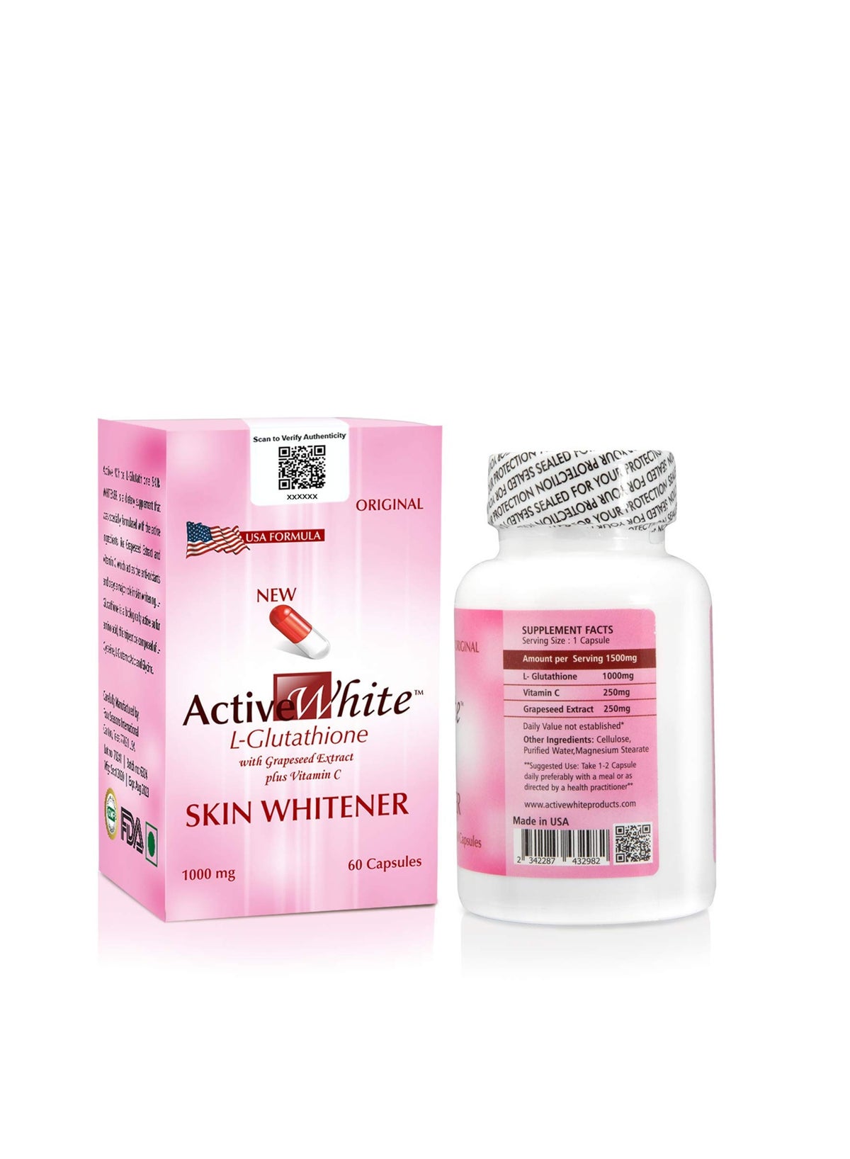 Active White Active White Skin Whitener Capsules – Advanced L-Glutathione with Grapeseed and Vitamin C | Best Price Kuwait