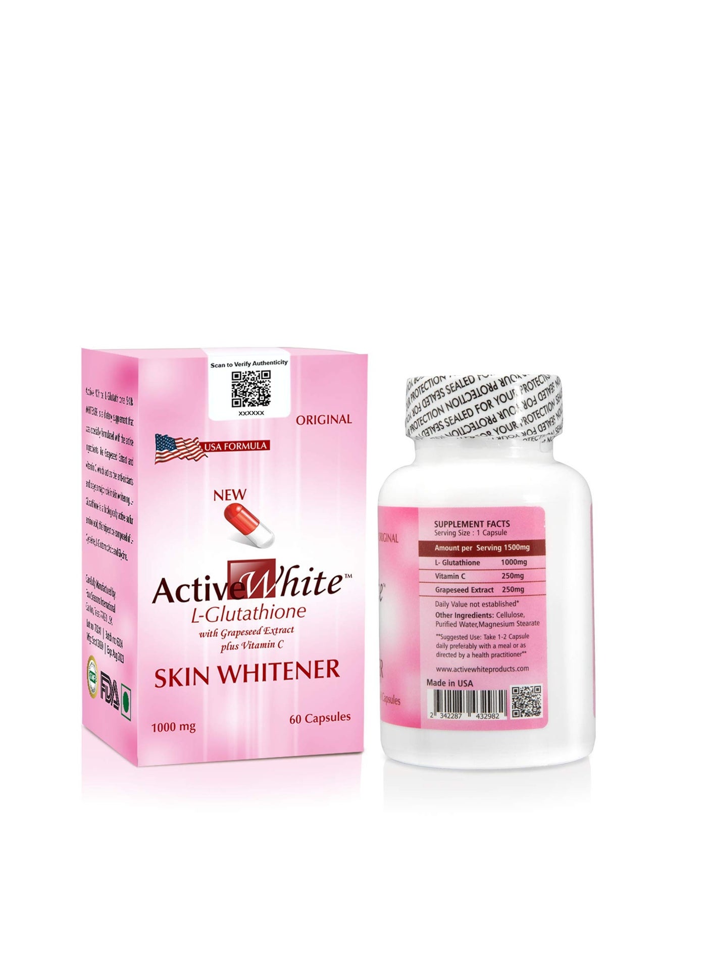 Active White Active White Skin Whitener Capsules – Advanced L-Glutathione with Grapeseed and Vitamin C | Best Price UAE