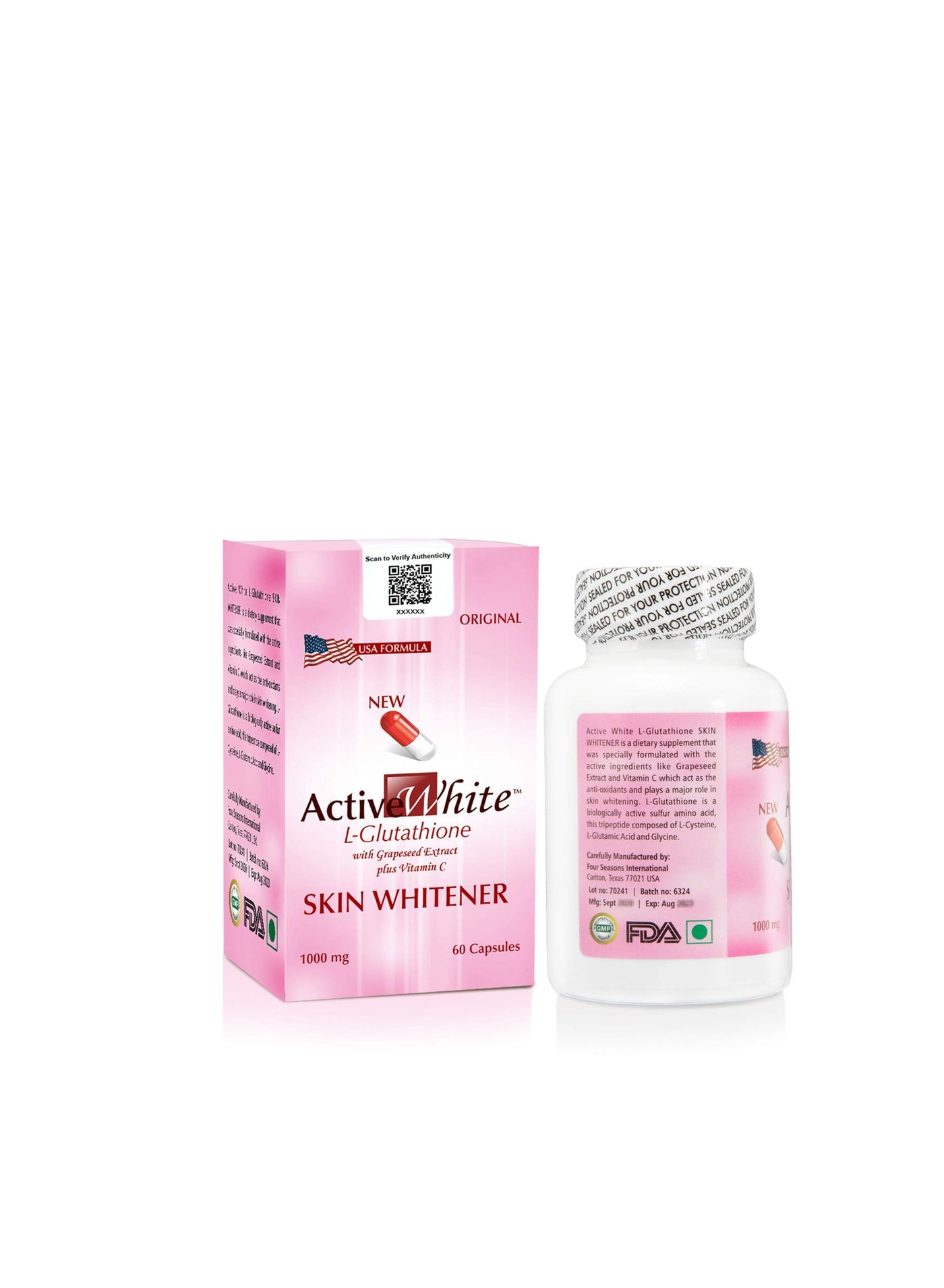Active White Skin Whitener Capsules – Advanced L-Glutathione with Grapeseed and Vitamin C