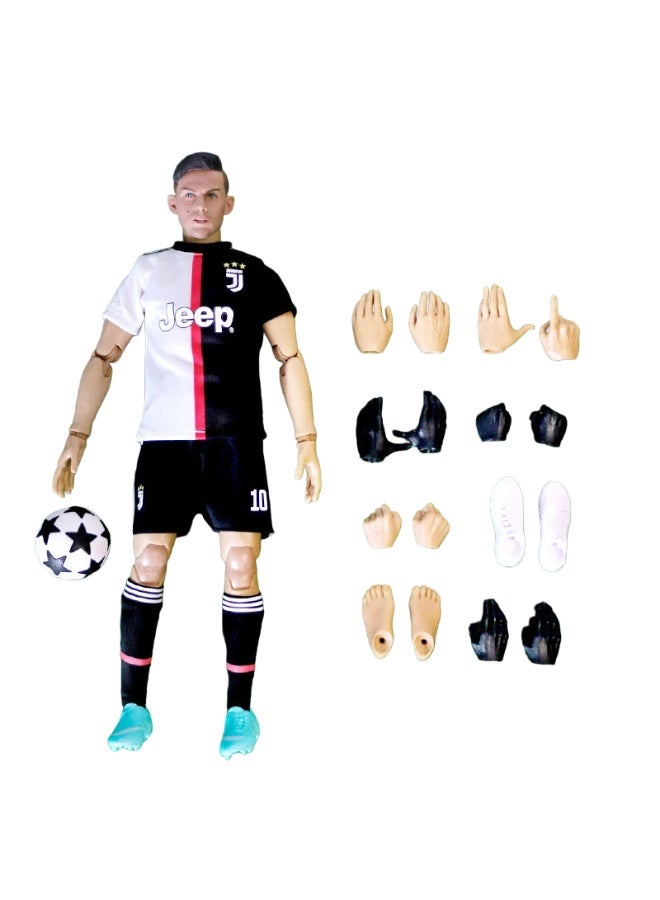 Juventus Paulo Dybala No.10 Articulated Football Action Figure, Full Set with 12 Swap Hands, Spare Cleats, Bare Feet & Champions League Soccer Ball