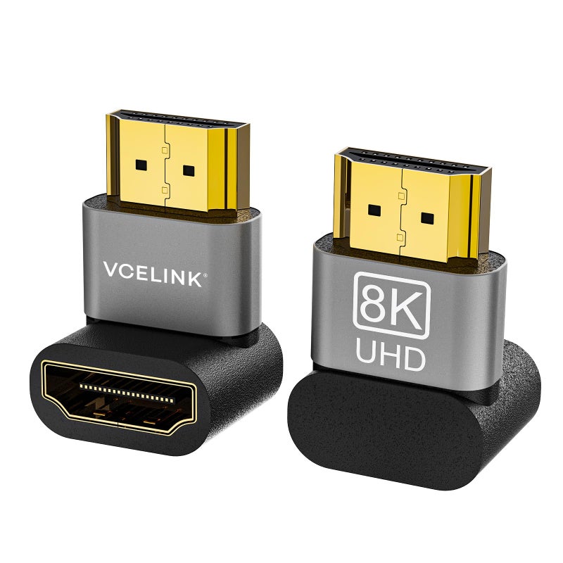 VCELINK 8K@60Hz HDMI Right Angle Adapter, 90 & 270 Degree HDMI Male to Female, HDMI 2.1 Cable Adapter with 4K@120Hz, HDR, eARC for HDTV, Laptop, PS4, PS5, Xbox - 2-Pack - Image 1