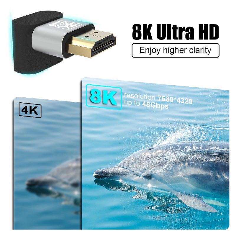 VCELINK 8K@60Hz HDMI Right Angle Adapter, 90 & 270 Degree HDMI Male to Female, HDMI 2.1 Cable Adapter with 4K@120Hz, HDR, eARC for HDTV, Laptop, PS4, PS5, Xbox - 2-Pack - Image 3