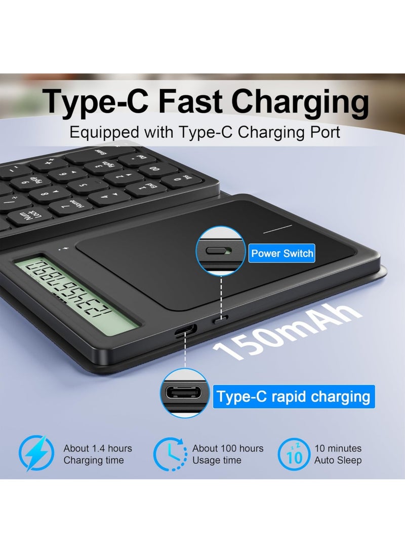 Rock Pow Bluetooth Number Pad Foldable 2.4G Wireless Numeric Keypad with Display Calculator and Touchpad Wireless Number Pad Slim 23 Keys Portable Financial Accounting Numpad Keyboard for PC Laptop Desktop  - Image 4