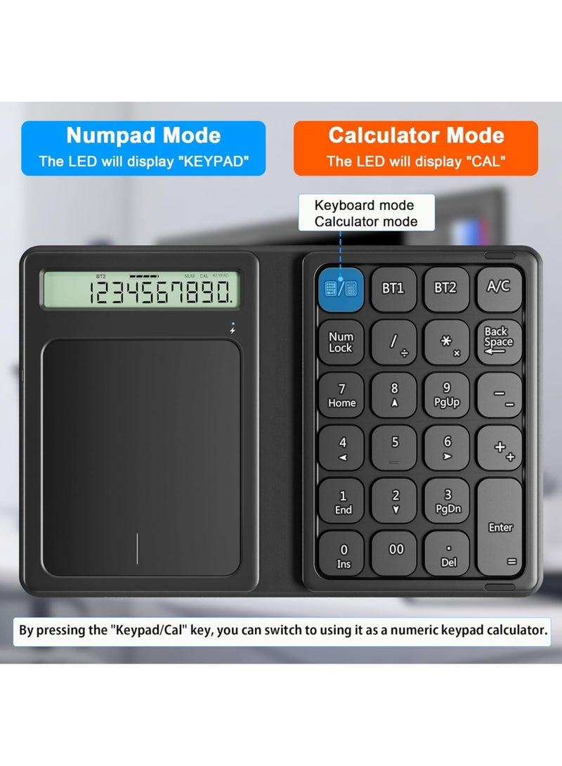 Rock Pow Bluetooth Number Pad Foldable 2.4G Wireless Numeric Keypad with Display Calculator and Touchpad Wireless Number Pad Slim 23 Keys Portable Financial Accounting Numpad Keyboard for PC Laptop Desktop  - Image 3