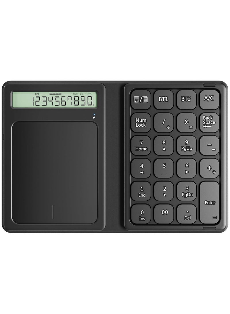 Rock Pow Bluetooth Number Pad Foldable 2.4G Wireless Numeric Keypad with Display Calculator and Touchpad Wireless Number Pad Slim 23 Keys Portable Financial Accounting Numpad Keyboard for PC Laptop Desktop  - Image 1