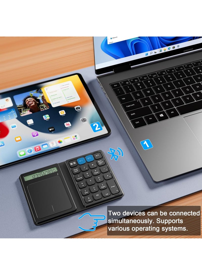 Rock Pow Bluetooth Number Pad Foldable 2.4G Wireless Numeric Keypad with Display Calculator and Touchpad Wireless Number Pad Slim 23 Keys Portable Financial Accounting Numpad Keyboard for PC Laptop Desktop  - Image 5