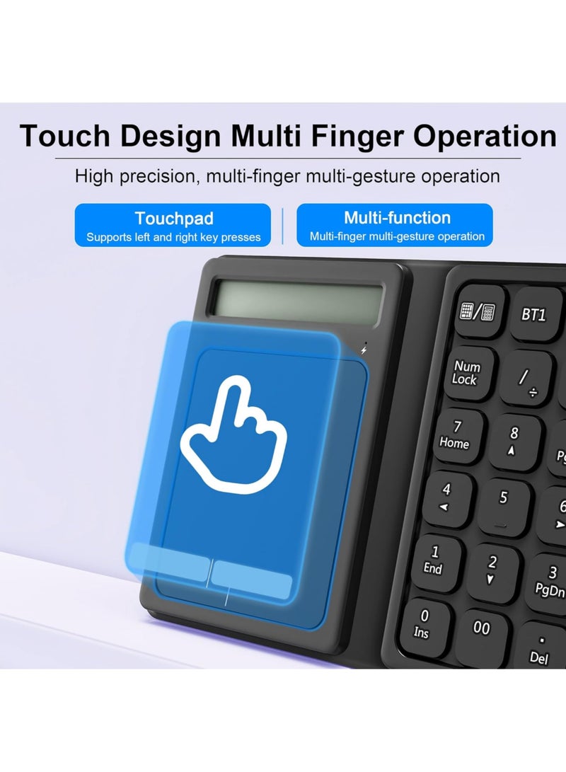 Rock Pow Bluetooth Number Pad Foldable 2.4G Wireless Numeric Keypad with Display Calculator and Touchpad Wireless Number Pad Slim 23 Keys Portable Financial Accounting Numpad Keyboard for PC Laptop Desktop  - Image 2