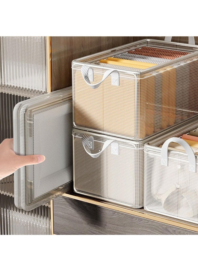 3PCS Clothes Storage Box, Stackable Wardrobe Clothes Organizer, Foldable Closet Storage Basket, Drawer Storage Organizer for Clothing, T-Shirt, Jeans, Sweaters, Toys & Books (SNX8818-27L) - Image 4