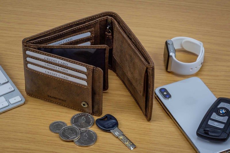 DiLoro Italy Full Size Mens Leather Wallet Bifold Flip ID Zip Coin Wallets with RFID Protection (Dark Hunter Brown With ID) - Image 2
