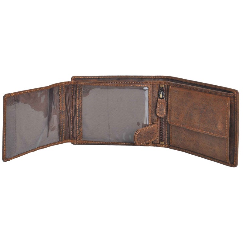 DiLoro Italy Full Size Mens Leather Wallet Bifold Flip ID Zip Coin Wallets with RFID Protection (Dark Hunter Brown With ID) - Image 4