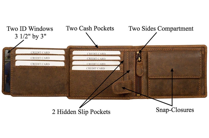 DiLoro Italy Full Size Mens Leather Wallet Bifold Flip ID Zip Coin Wallets with RFID Protection (Dark Hunter Brown With ID) - Image 5