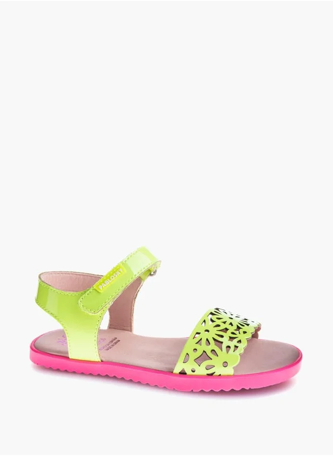 Pablosky Girls' Cutout Detail Sandals with Hook and Loop Closure