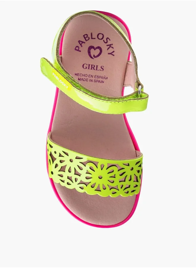بابلوسكي Girls' Cutout Detail Sandals with Hook and Loop Closure