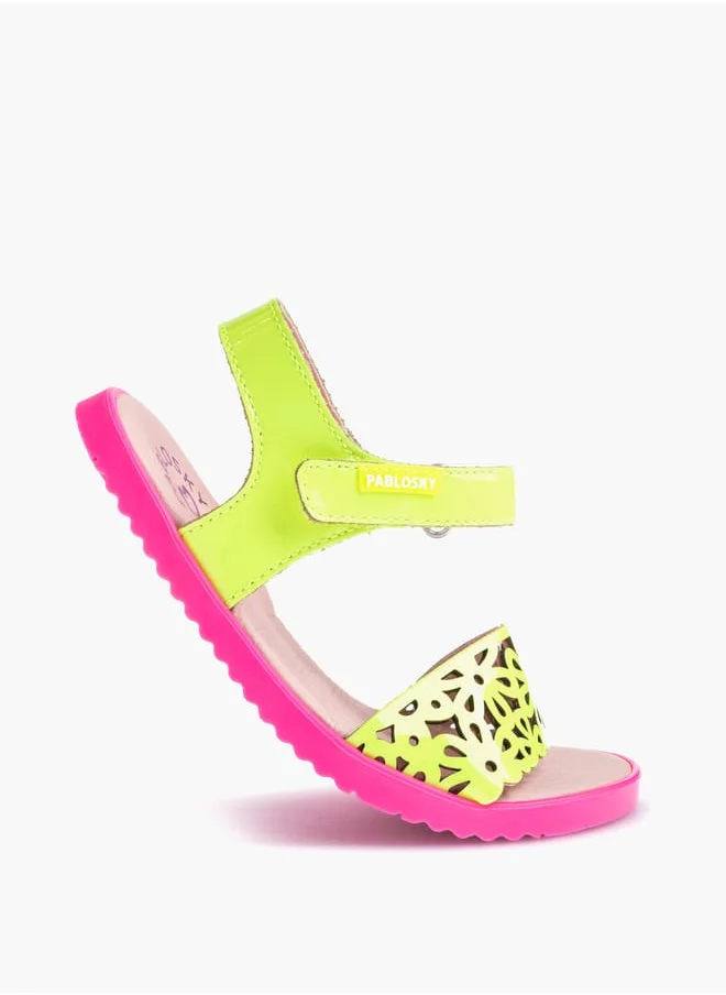 بابلوسكي Girls' Cutout Detail Sandals with Hook and Loop Closure