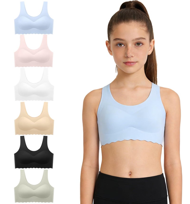 Demifill Teen Girls Seamless Bra No Show Tagless Sports Bra Training with Removable Padding Bras for Teens Pack of 6 Size 14-16 Years Mixed Color - Image 1