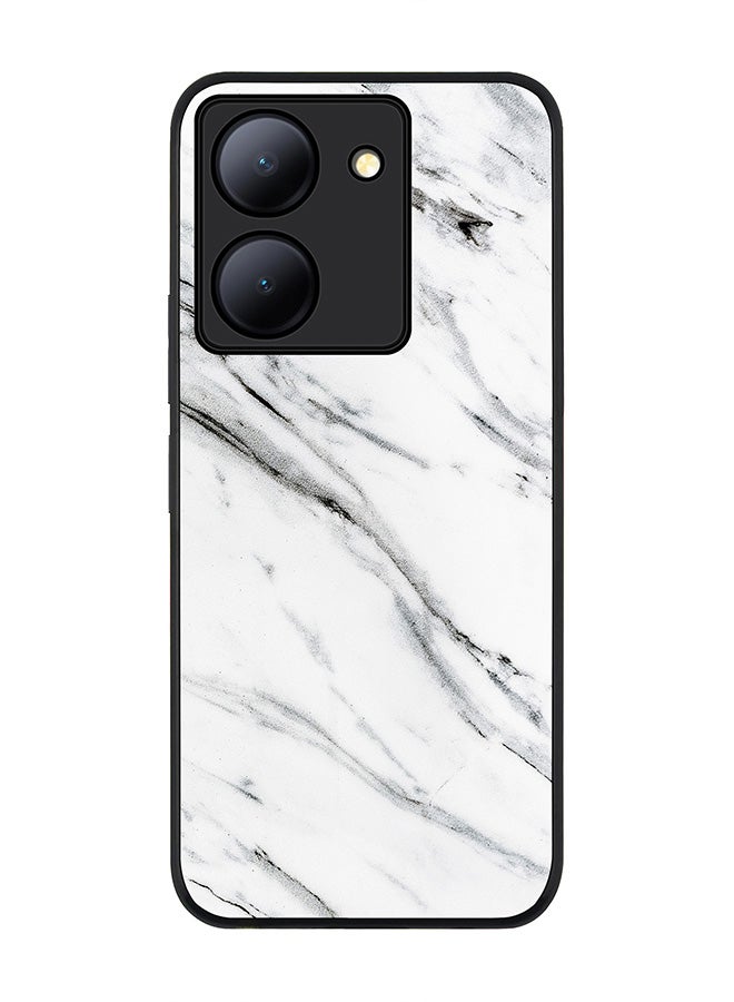 Stylizedd Rugged Black Edge case for Vivo Y27s/ Vivo Y27 5G, Slim fit Soft Case Flexible Rubber Edges Anti Drop TPU Gel Thin Cover - Marble Print Grey White - Image 1