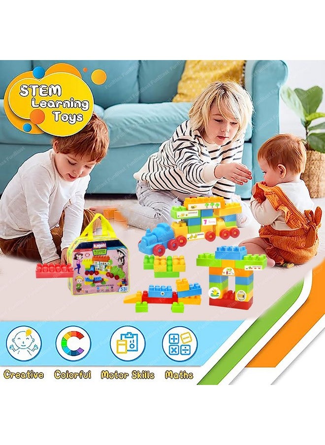 FunBlast FunBlast Building Blocks for Kids - DIY Plastic Building Blocks for Kids Puzzle Games for Kids, Toys for Children Educational & Learning Toy for 3+ Years Kids, Girls & Boys (53 Pcs-Multicolor)  - Image 2