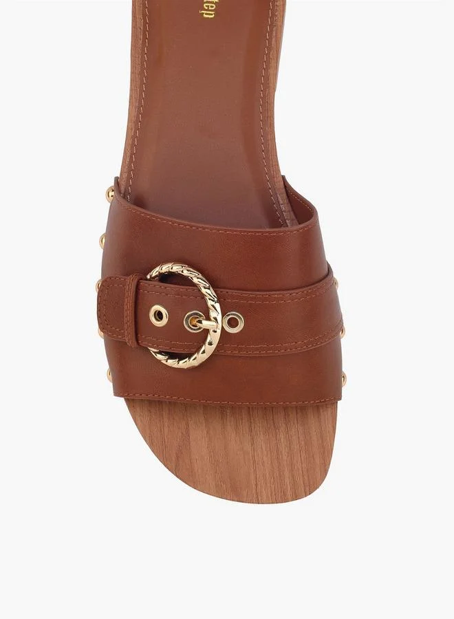Surestep TAN Women Buckle Accent Block Heel Sandals for Women | Best Price UAE