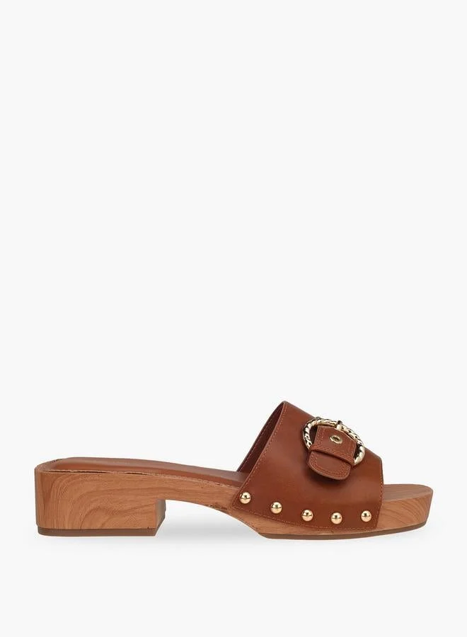 Surestep TAN Women Buckle Accent Block Heel Sandals for Women | Best Price UAE
