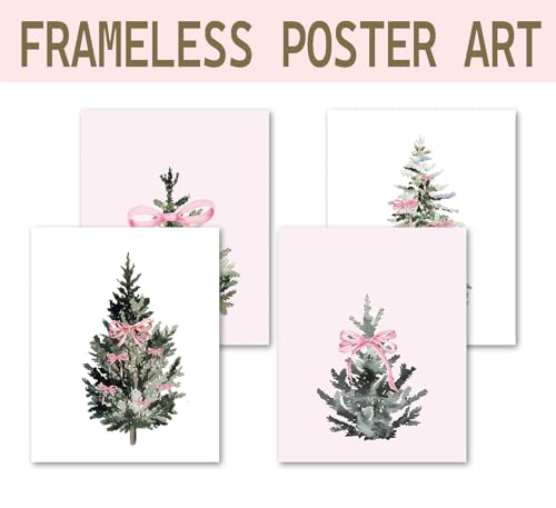 foedor Coquette Pink Christmas Room Wall DecorPink and White Christmas DecorChristmas Wall Art Decorations for Home Kitchen Bedroom Bathroom Living RoomPine Tree Wall Art Winter Holiday Decorations8x10 Set of 4 - Image 3