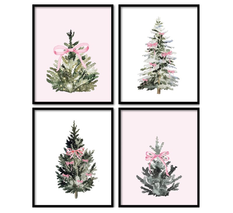 foedor Coquette Pink Christmas Room Wall DecorPink and White Christmas DecorChristmas Wall Art Decorations for Home Kitchen Bedroom Bathroom Living RoomPine Tree Wall Art Winter Holiday Decorations8x10 Set of 4 - Image 2