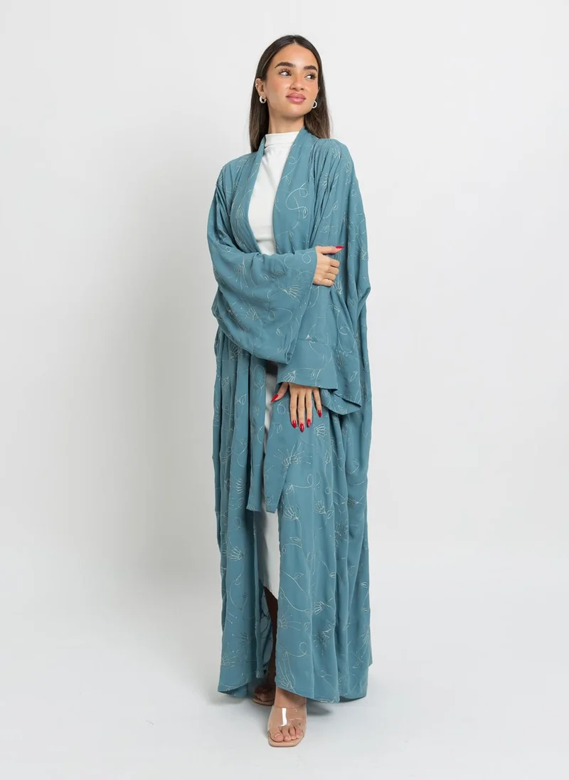 Kaafmeem Blue Floral Fantasy Flowstyle Abaya