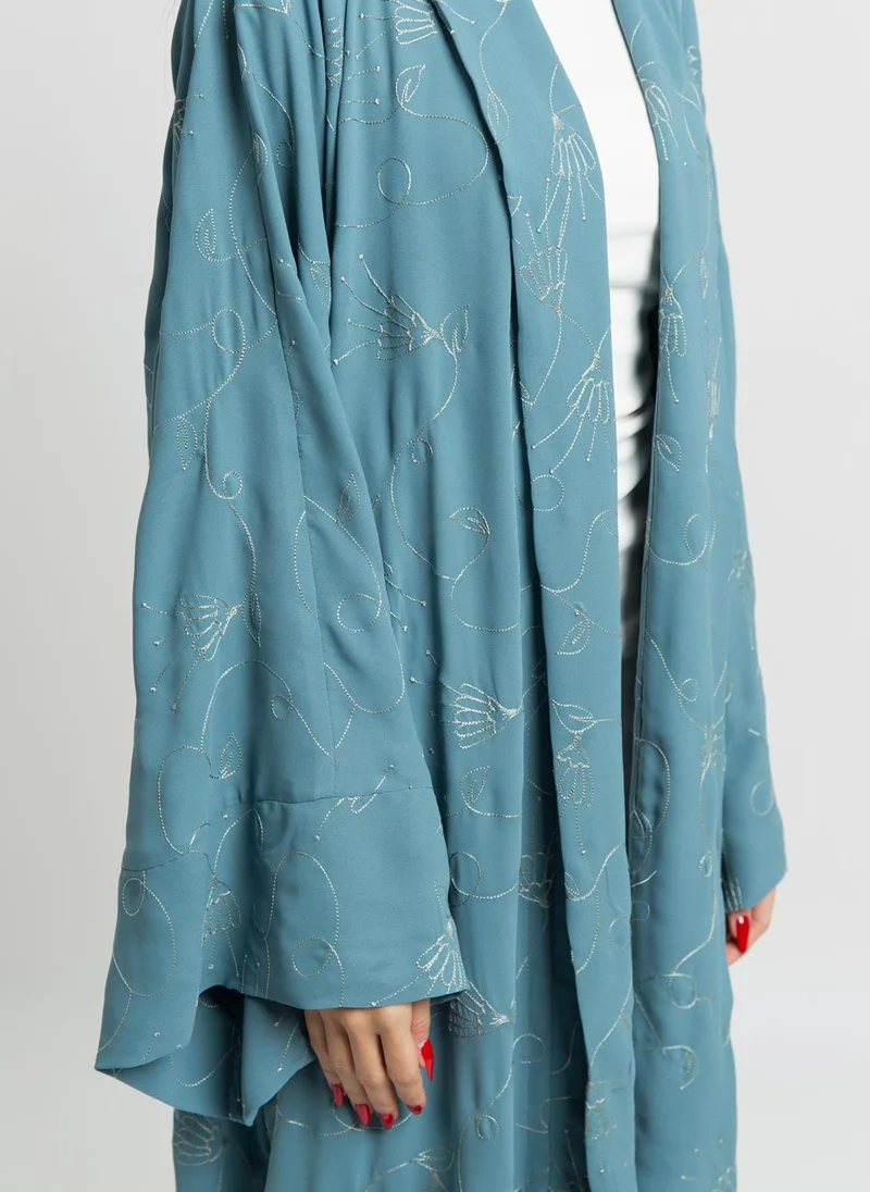 Kaafmeem Blue Floral Fantasy Flowstyle Abaya