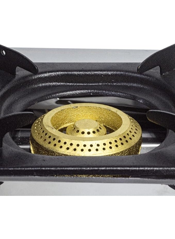 Professional single-burner gas stove with self-ignition, durable stainless steel construction, operates on natural gas and gas cylinders, heavy-duty modern design for kitchens, camping, and small spaces. - Image 1