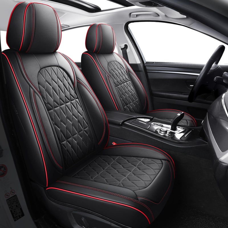 Aierxuan Leather Car Seat Covers Full Coverage Universal Fit Ford Focus Hyundai Elantra Honda Civic Toyota Corolla Nissan Murano Altima Rogue Full Set BlackRed