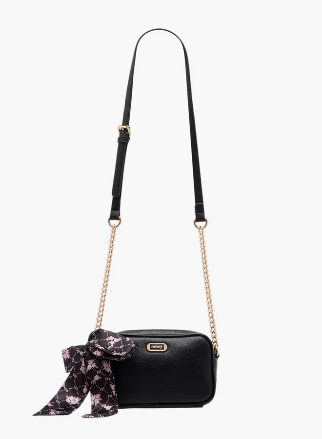 ميسي Women's Scarf Accent Crossbody Bag with Chain Accent Strap and Zip Closure