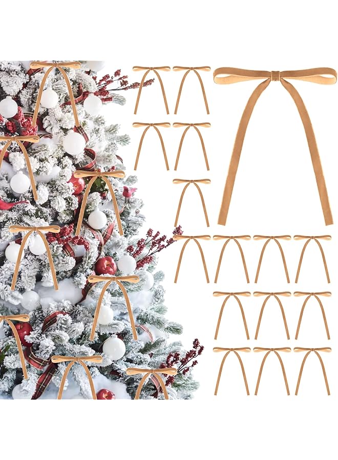 The Bros 24 قطعة من أقواس عيد الميلاد المخملية 5 × 7 بوصة رباط مخملي صغير هدية لقوس زينة شجرة عيد الميلاد أو الحرف اليدوية إكليل الزهور الزينة الداخلية والخارجية للمنزل (كاكي) - Image 1