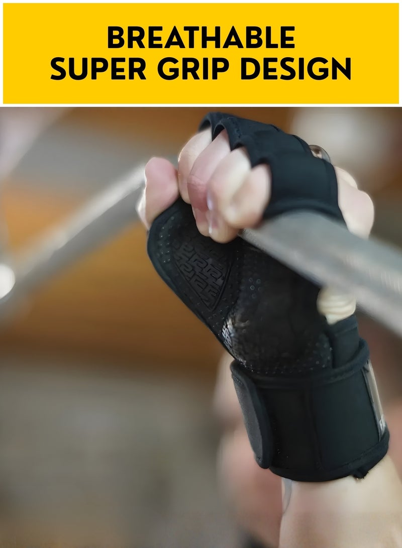 قفازات رفع الأثقال مع دعامة للمعصم وعصابة رأس - قفازات رياضية متينة، مانعة للانزلاق، ذات قبضة فائقة، قفازات رياضية نصف أصبع جيدة التهوية للرجال والنساء، مناسبة لتدريبات الأثقال والكروسفت - Image 4