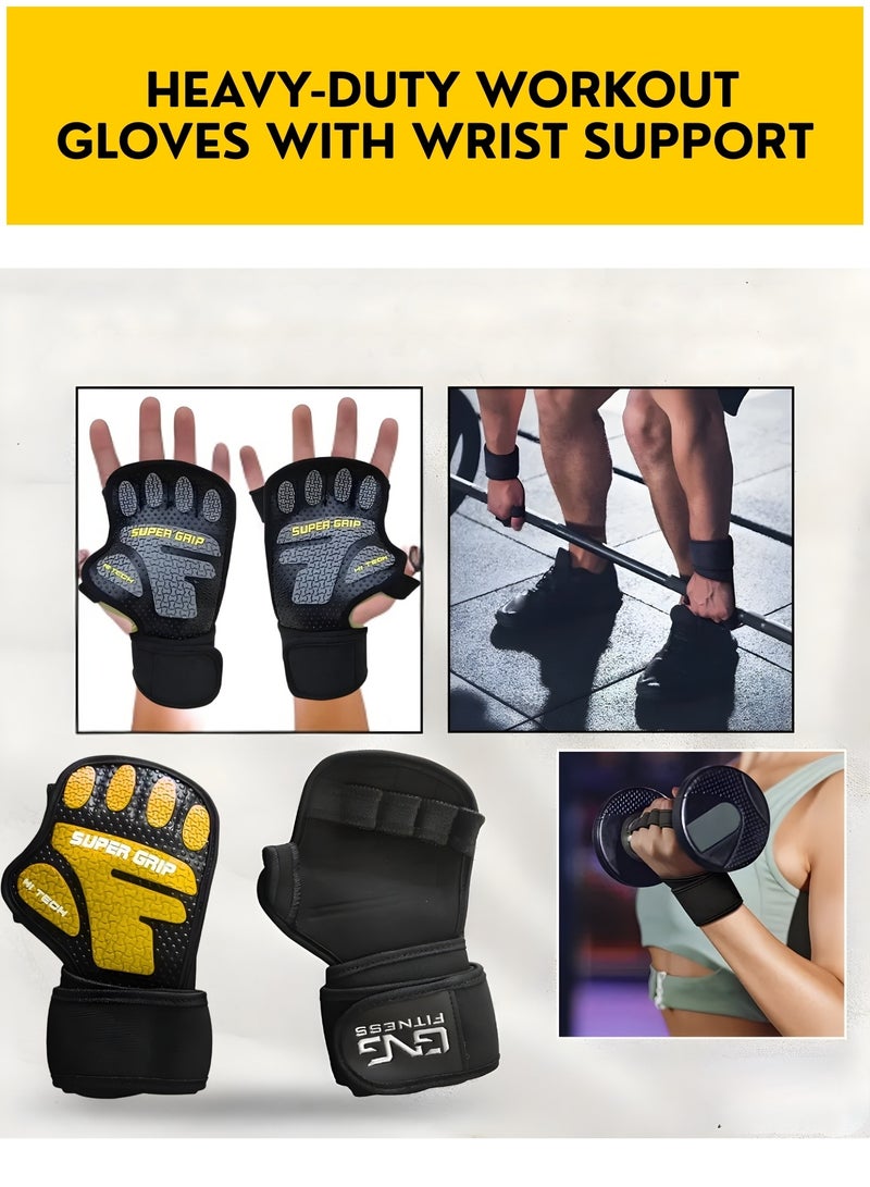 قفازات رفع الأثقال مع دعامة للمعصم وعصابة رأس - قفازات رياضية متينة، مانعة للانزلاق، ذات قبضة فائقة، قفازات رياضية نصف أصبع جيدة التهوية للرجال والنساء، مناسبة لتدريبات الأثقال والكروسفت - Image 5
