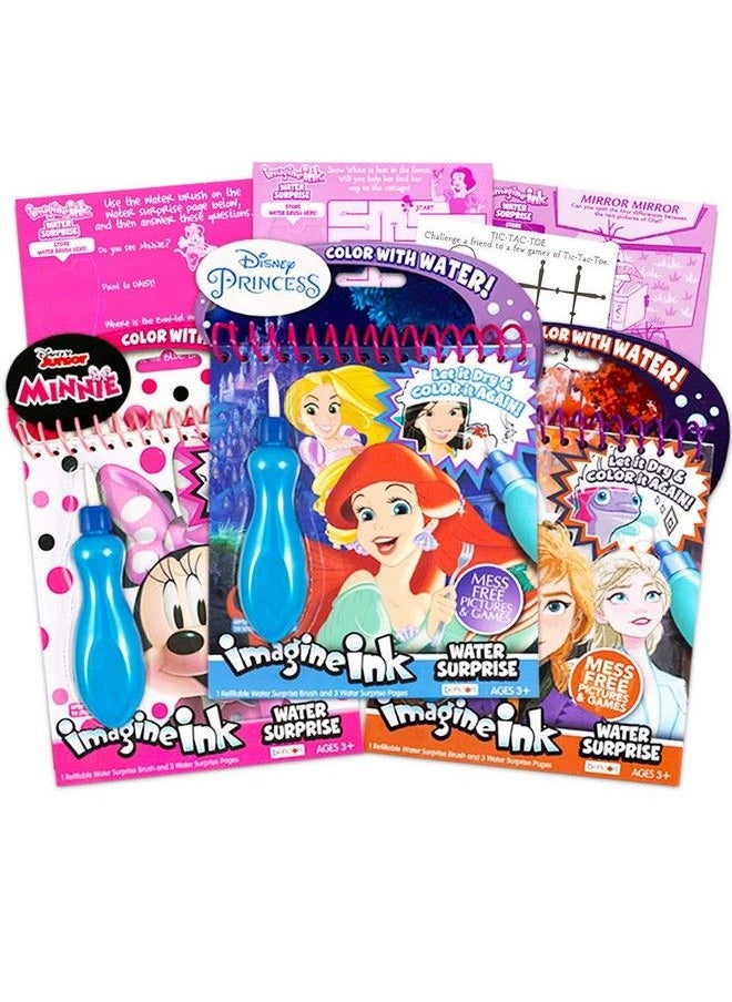 Disney Studios - Disney Princess Paint With Water Super Set For Girls Bundle ~ 3 Deluxe Paint Books With Water Surprise Brushes (Disney Princess Frozen Minnie Mouse) - Image 1