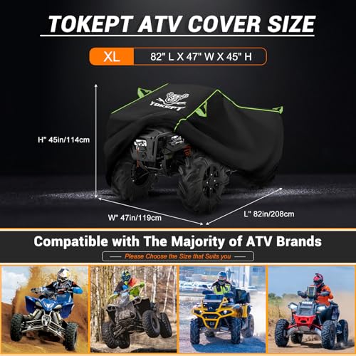 Tokept ATV Cover Waterproof, Heavy Duty Windproof Quad Covers, All Weather Protection 4 Wheeler Covers, Premium Accessories fit for Kawasaki, Honda, Polaris, Yamaha, 82'' (Black, XL) - Image 2