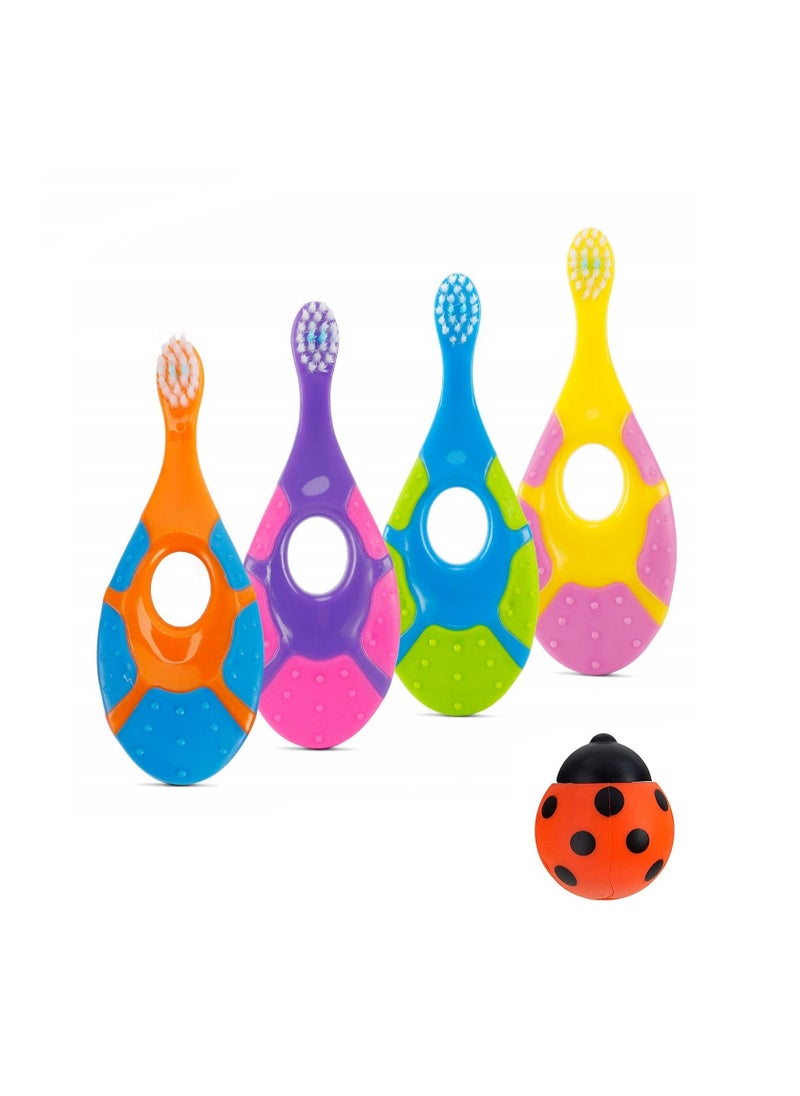Baby Toothbrush for Infants & Toddlers 0-2 Years Old  Bonus Fluoride Free Toothpaste Teething Handle Extra Soft Bristles 4 Toothbrushes and 1 Holder Color random - Image 1